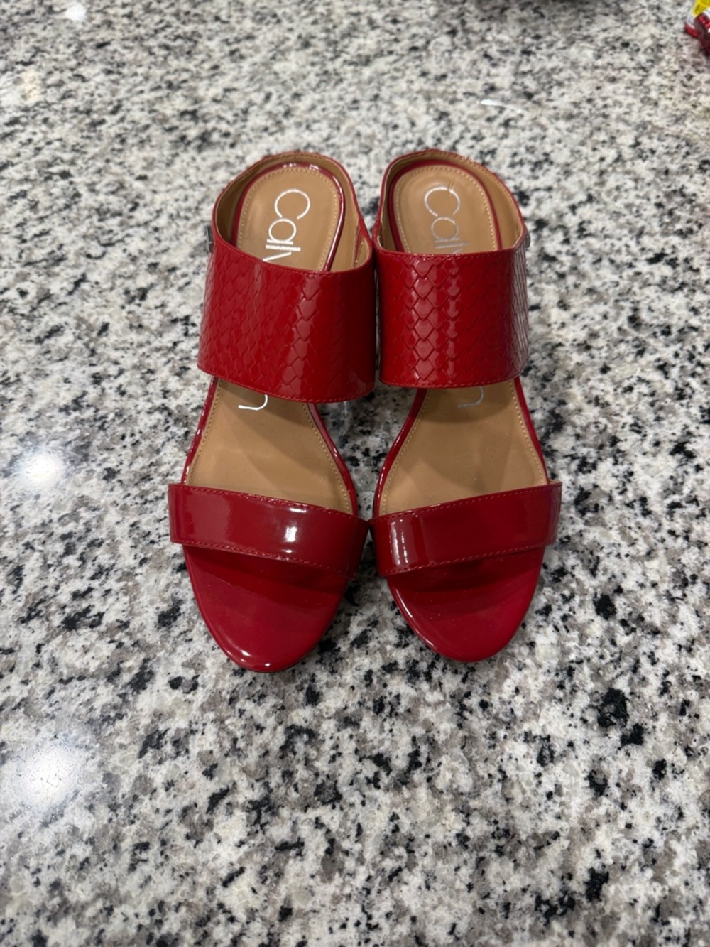 Calvin Klein Red Patent Dual-Band Slide Mules